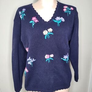 Vintage 1990s Northern Reflections Cotton Floral Embroidered Sweater Size Medium